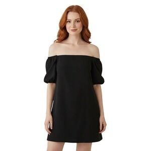 Calvin Klein Black Off The Shoulder Sheath Dress‎ Women's 6 Bow Detail Baby Doll